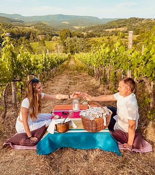 Picknick-Erlebnis durch den Weinberg Chianti Classico mit lokalen Produkten