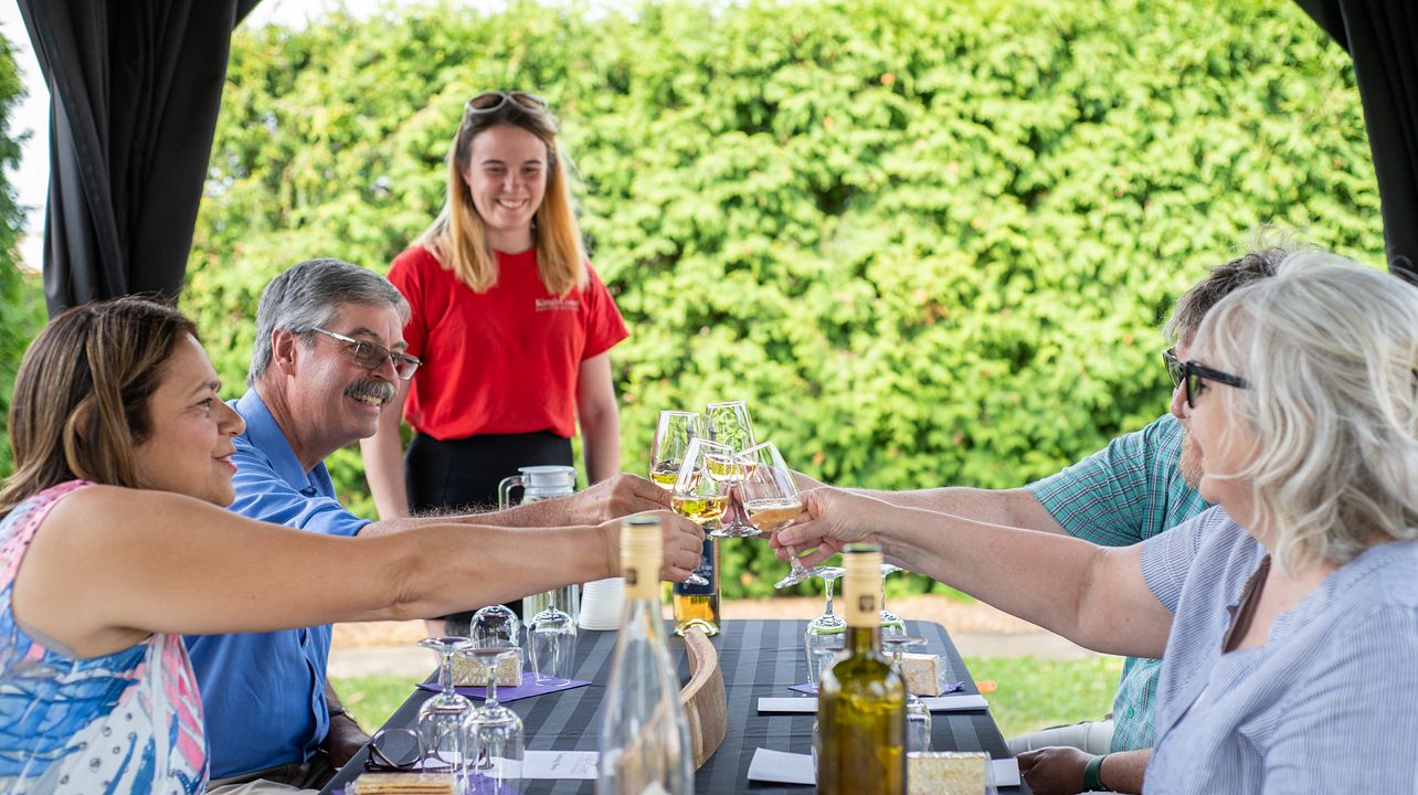 Degustação de vinhos sazonais na vinícola King's Court Estate