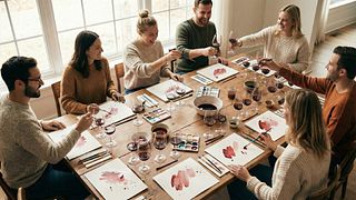 Esperienza di degustazione di vini e pittura con il vino.